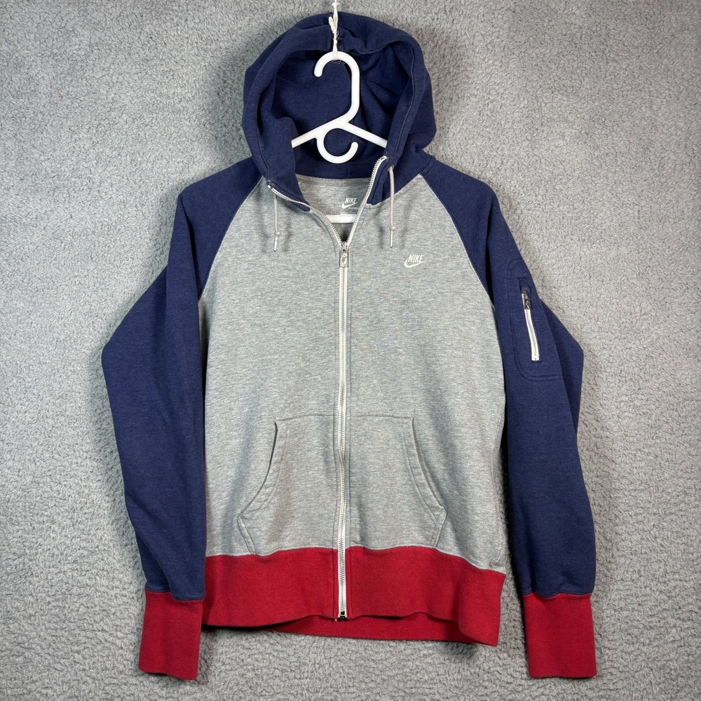 Nike Hoodie Mens Large Multi Colorblock Full Zip Organic Cotton Sportswear Zip